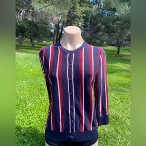 Ann Taylor LOFT~ Medium Lightweight Button Up Cardigan.Navy ￼Burgundy Carl